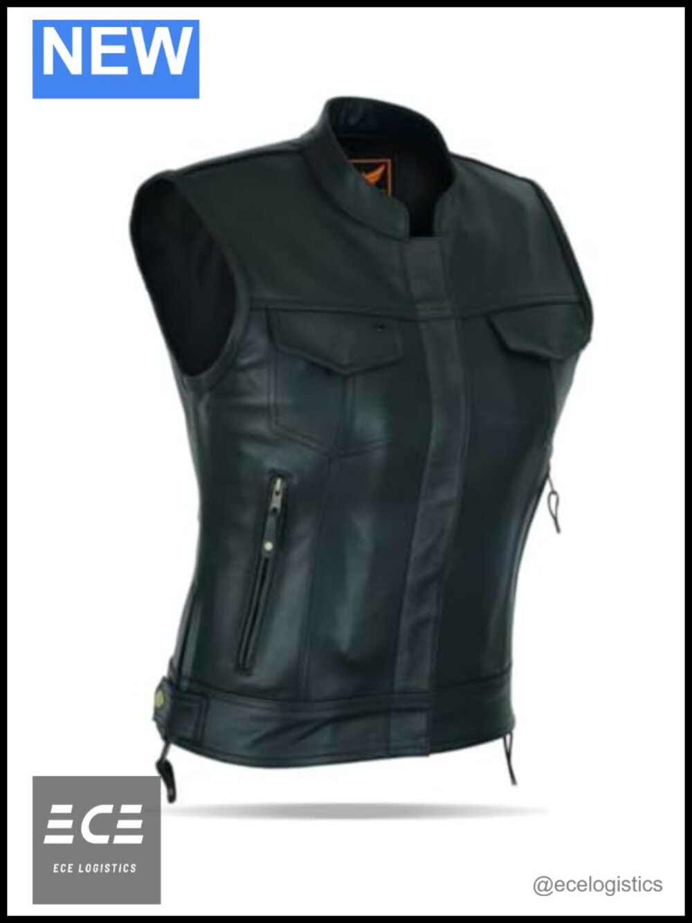 Cowhide Leather Biker Vest Sleeveless Snap Closure Motorcycle Club